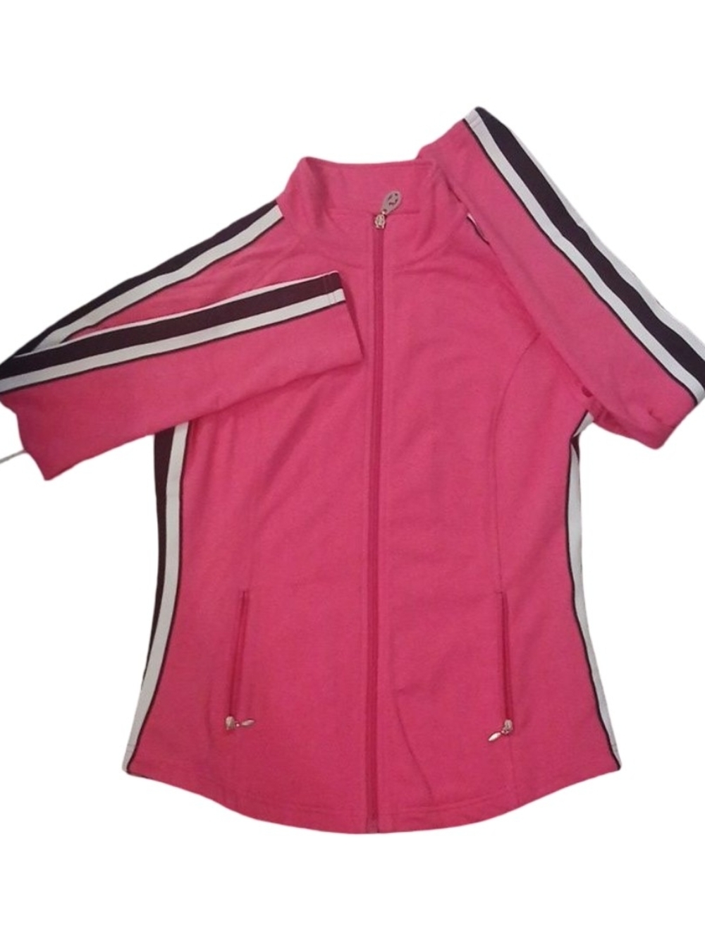 Christine Alexander Women’s Pink Zip-Front Track Jacket with Stripe Trim
